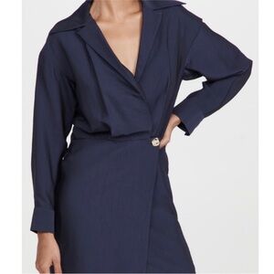 Vince Navy Blue Long Sleeve Wrap Dress with Gold Button